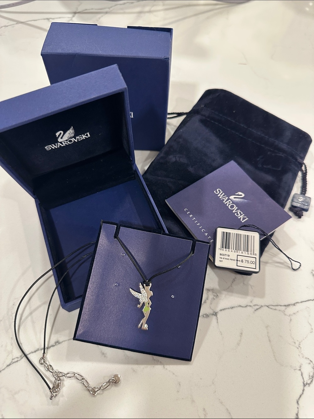 NWT Swarovski Disney Silver Tinker Bell Pendant Necklace